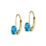 14k Yellow Gold Leverback Earrings with Swiss Blue Topaz, Oval Cut Drop Style