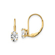 14k Yellow Gold Leverback Earrings with Oval Cut Cubic Zirconia, Classic Drop Design