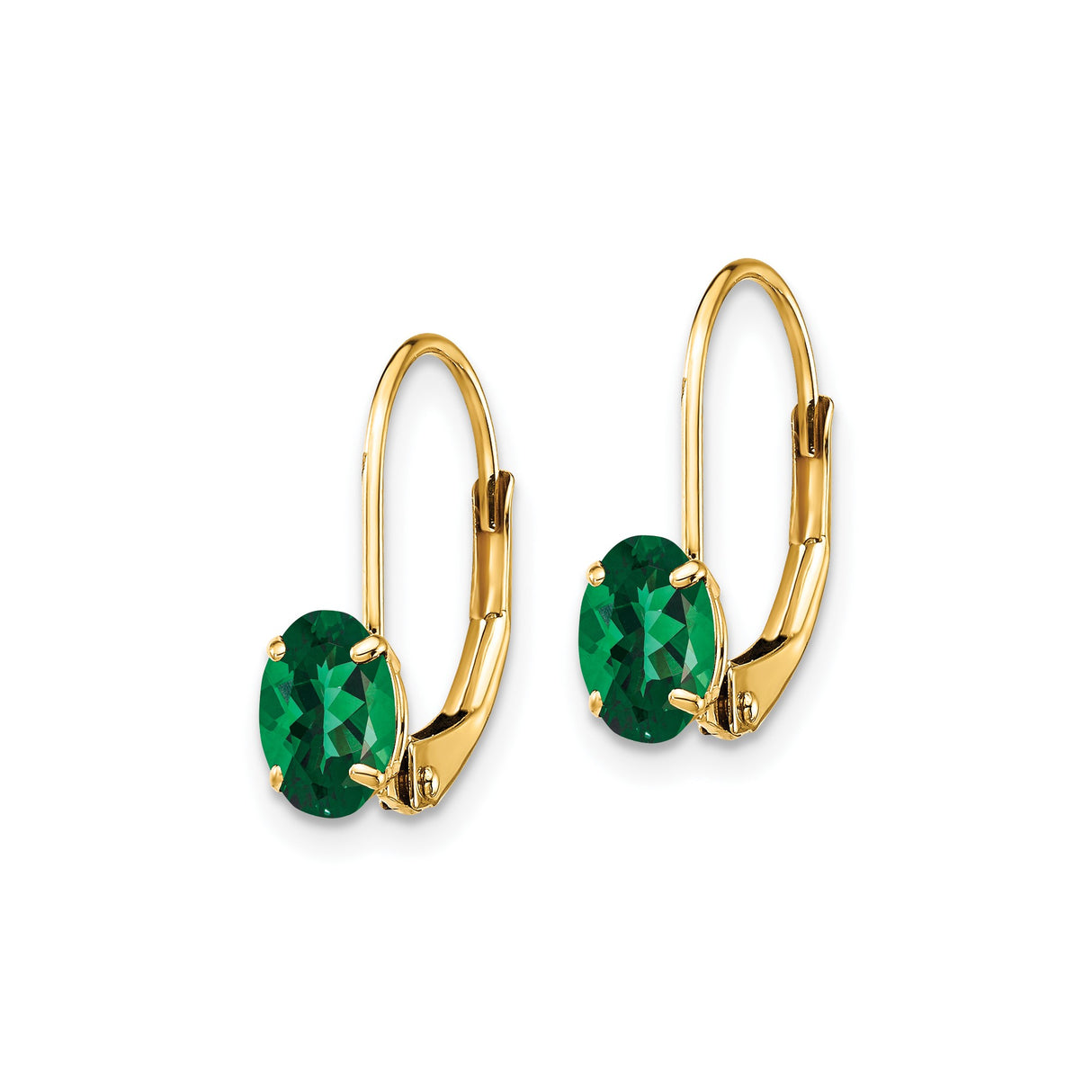 14k Yellow Gold Leverback Earrings with Oval Green Helenite, Drop Dangle Style