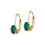 14k Yellow Gold Leverback Earrings with Oval Green Helenite, Drop Dangle Style