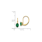 14k Yellow Gold Leverback Earrings with Oval Green Helenite, Drop Dangle Style