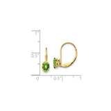 14k Yellow Gold Leverback Earrings with Oval Peridot, August Birthstone Dangle Design