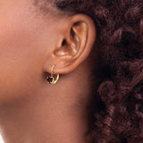 14k Yellow Gold Heart Leverback Earrings with Garnet, Romantic Dangle Drops for Women