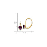 14k Yellow Gold Heart Drop Earrings with Purple Rhodolite Garnet Leverbacks for Women