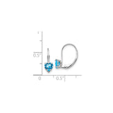 14k White Gold Heart Shaped Blue Topaz Leverback Earrings, Romantic Drop Style Jewelry for Women