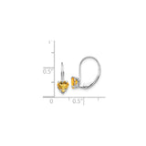 14k White Gold Heart Shaped Citrine Leverback Earrings, Drop Style for Women