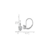 14k White Gold Heart Shaped Leverback Earrings with Clear Cubic Zirconia Solitaire