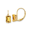 14k Yellow Gold Leverback Earrings with Emerald Cut Citrine Dangle Design for Women