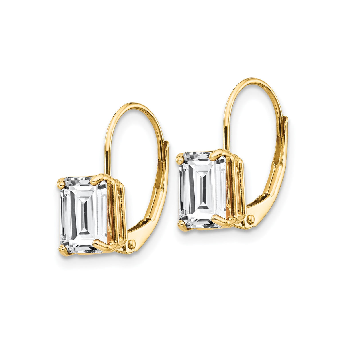 14k Yellow Gold Leverback Earrings with Rectangular Cubic Zirconia in Prong Setting