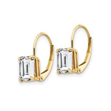 14k Yellow Gold Leverback Earrings with Rectangular Cubic Zirconia in Prong Setting