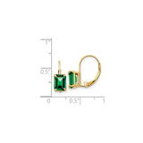 14k Yellow Gold Leverback Earrings with Emerald Cut Green Helenite, Drop Design for Women