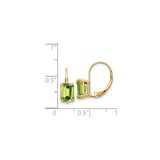 14k Yellow Gold Leverback Drop Earrings with Peridot, Emerald Cut, August Birthstone Design