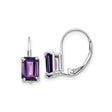 14k White Gold Leverback Earrings with Emerald Cut Amethyst Gemstones