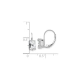14k White Gold Leverback Earrings with Rectangular Cut Cubic Zirconia, Prong Set Drop Design