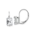 14k White Gold Leverback Earrings with Rectangular Cut Cubic Zirconia, Prong Set Drop Design
