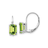 14k White Gold Leverback Earrings with Peridot, Emerald Cut, Modern Minimalist Drop Design