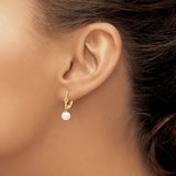 14k Yellow Gold Drop Earrings with White Cultured Pearls, Leverback, Vintage Inspired Design