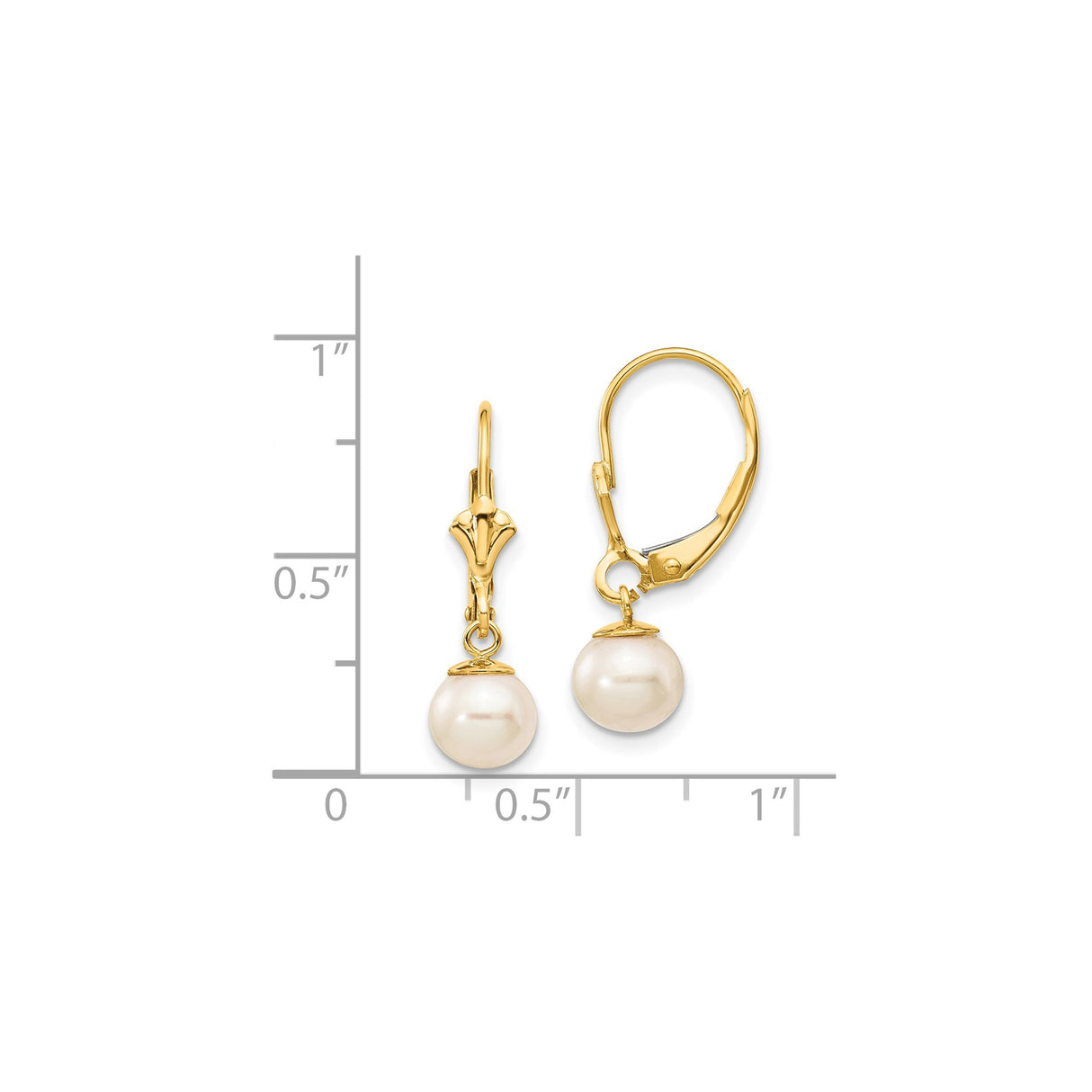 14k Yellow Gold Drop Earrings with White Cultured Pearls, Leverback, Vintage Inspired Design