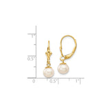 14k Yellow Gold Drop Earrings with White Cultured Pearls, Leverback, Vintage Inspired Design