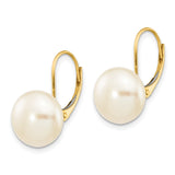 14k Yellow Gold Leverback Earrings with Round White Cultured Pearls, Classic Minimalist Style