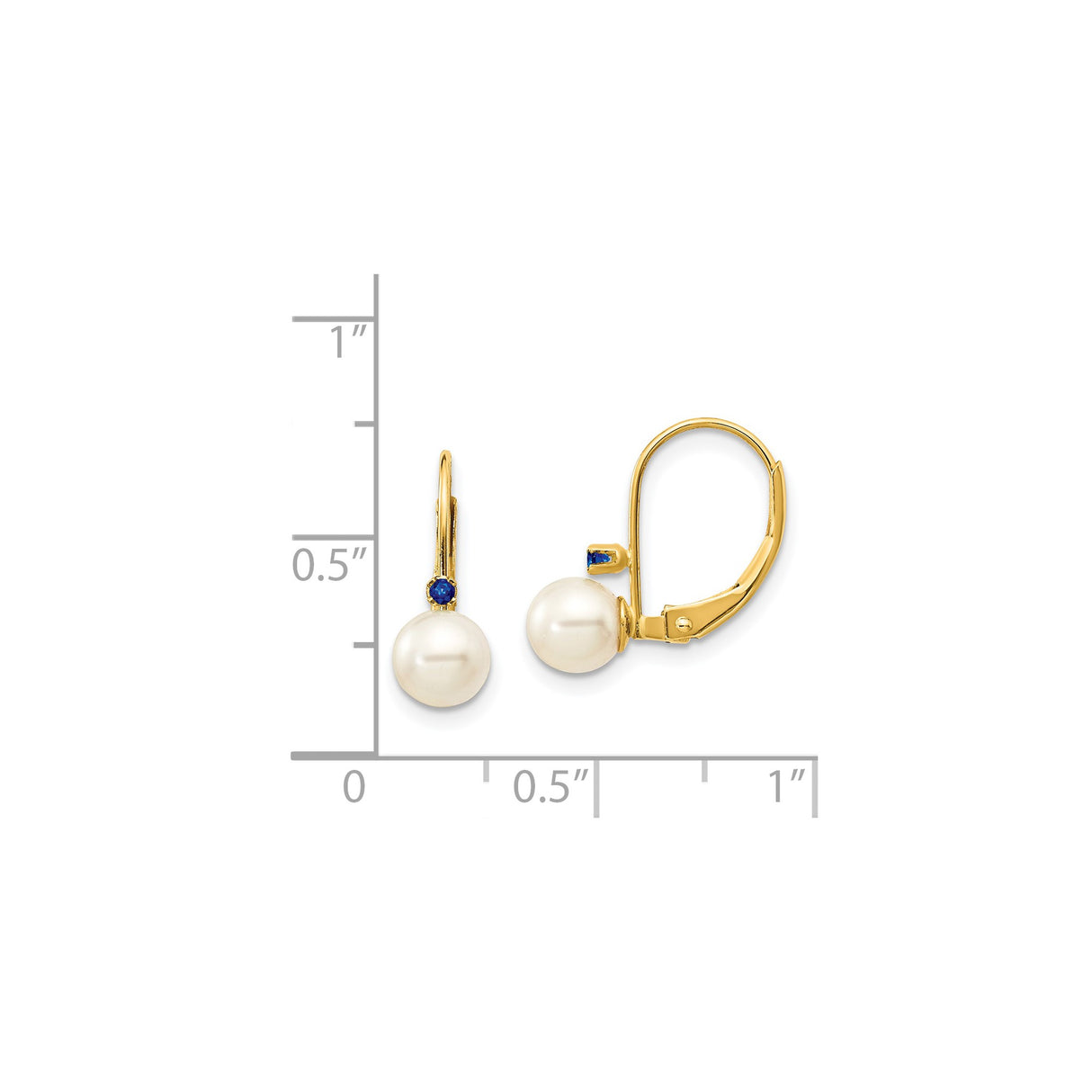 14k Yellow Gold Leverback Earrings with White Cultured Pearls and Blue Sapphire Accents
