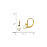14k Yellow Gold Leverback Earrings with White Cultured Pearls and Blue Sapphire Accents