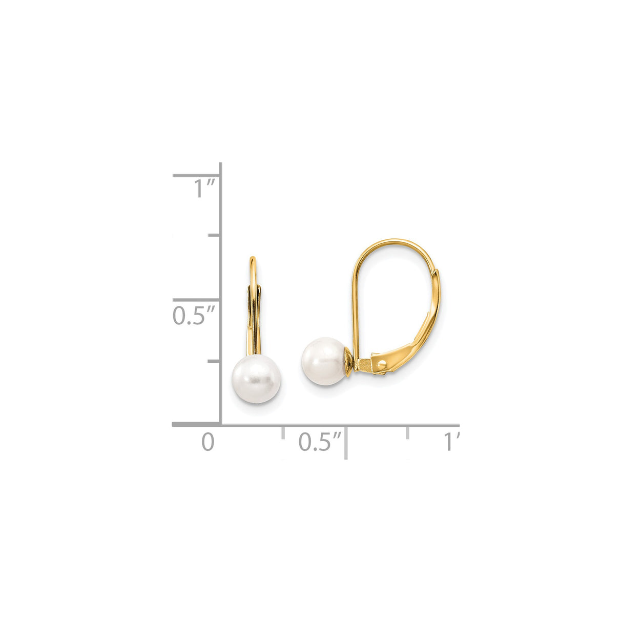14k Yellow Gold Leverback Earrings with Round White Cultured Pearls, Classic Drop Design