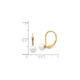14k Yellow Gold Leverback Earrings with Round White Cultured Pearls, Classic Drop Design