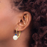 14k Yellow Gold Leverback Drop Earrings with White Cultured Pearls and Blue Sapphires