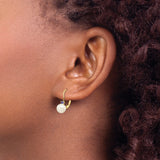 14k Yellow Gold Drop Earrings with White Freshwater Pearls and Tanzanite, Elegant Dangle Design