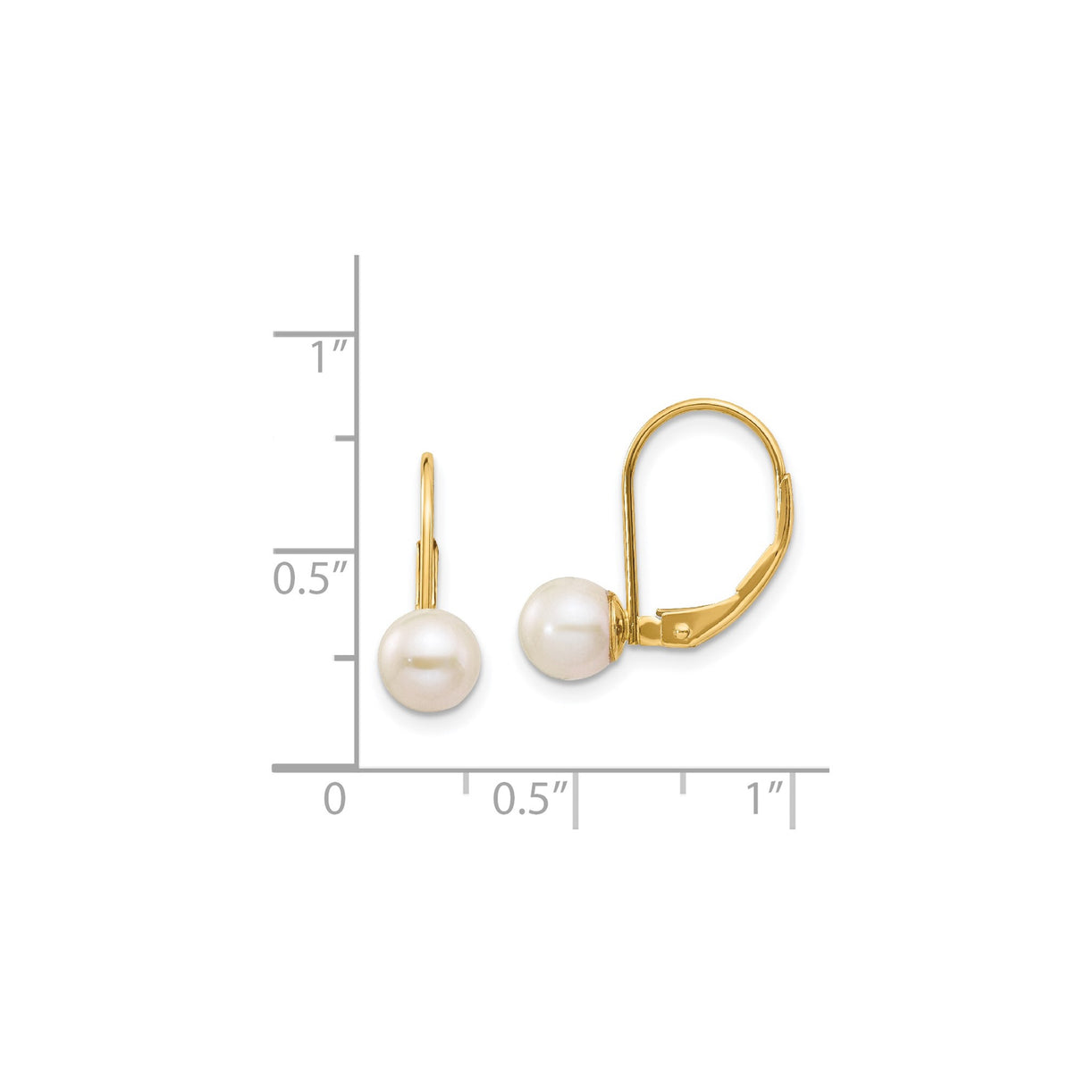 14k Yellow Gold Leverback Earrings with White Cultured Pearls, Classic Drop Style for Women