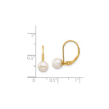 14k Yellow Gold Leverback Earrings with White Cultured Pearls, Classic Drop Style for Women