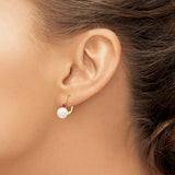 14k Yellow Gold Leverback Earrings with White Pearls and Rubies, Classic Drop Style for Women