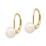 14k Yellow Gold Leverback Drop Earrings with White Freshwater Cultured Pearls, Classic Bridal Style