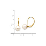 14k Yellow Gold Leverback Drop Earrings with White Freshwater Cultured Pearls, Classic Bridal Style
