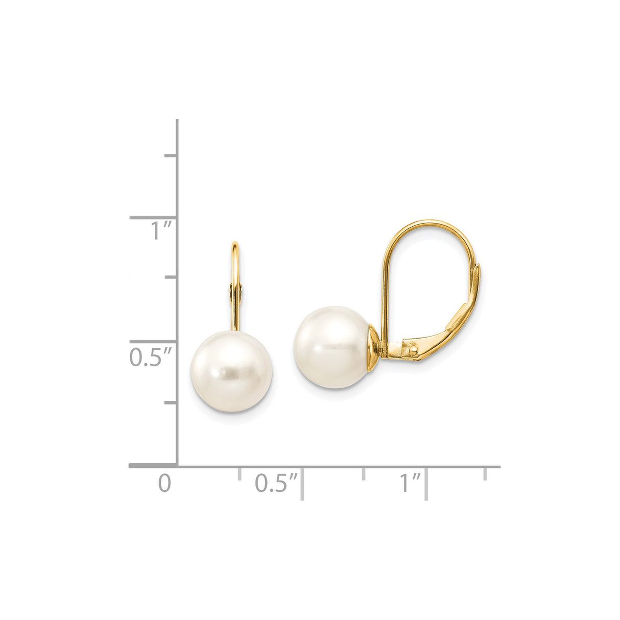 14k Yellow Gold Leverback Earrings with White Freshwater Pearls, Classic Dangle Design