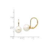 14k Yellow Gold Leverback Earrings with White Freshwater Pearls, Classic Dangle Design