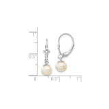 14k White Gold Drop Earrings with Cultured Round White Pearls, Leverback Closure