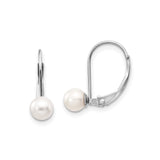14k White Gold Leverback Earrings with Round Cultured Pearls, Drop Style for Women