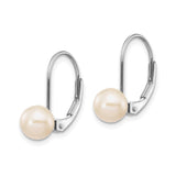 14k White Gold Leverback Earrings with Round White Cultured Pearls, Classic Drop Design