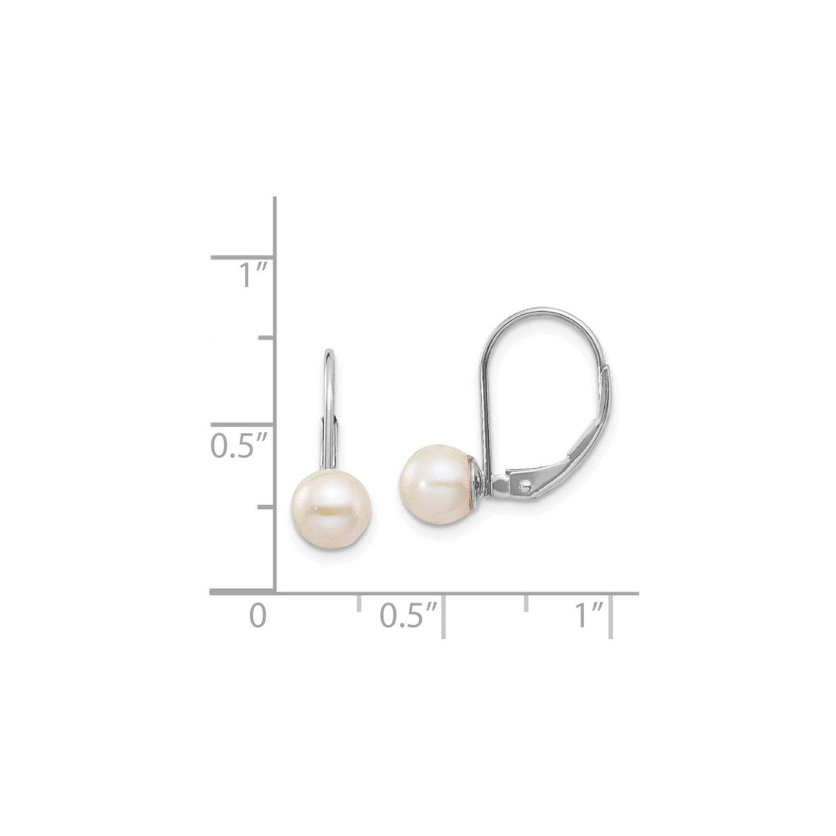 14k White Gold Leverback Earrings with Round White Cultured Pearls, Classic Drop Design