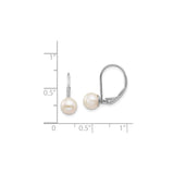 14k White Gold Leverback Earrings with Round White Cultured Pearls, Classic Drop Design