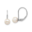 14k White Gold Leverback Earrings with Round White Cultured Pearls, Classic Drop Design