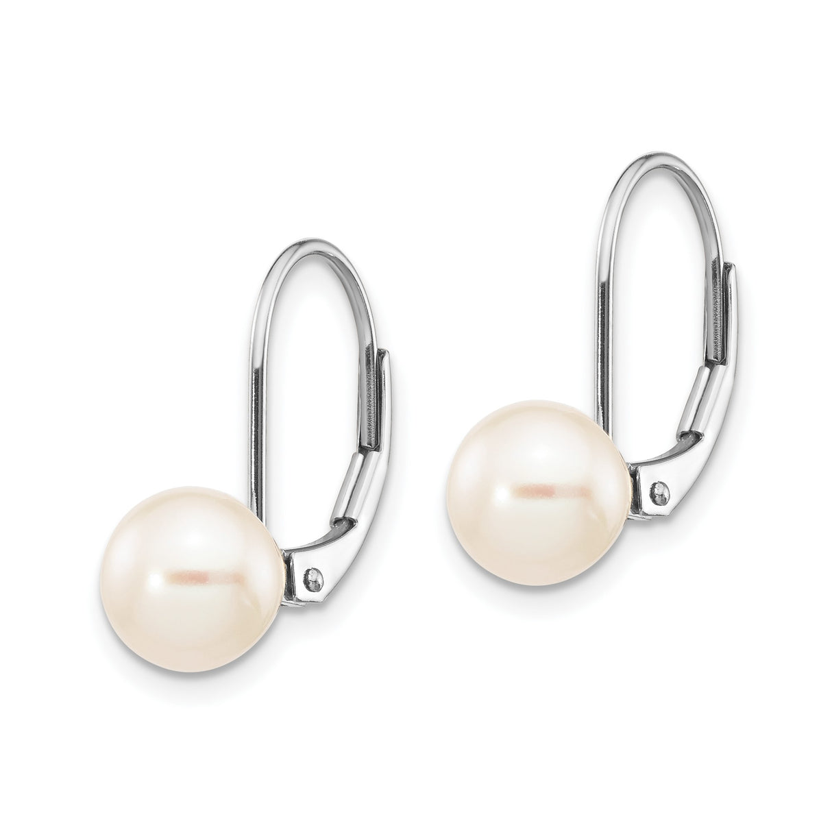 14k White Gold Pearl Drop Earrings with Leverback Closures, Bridal and Formal Jewelry for Women