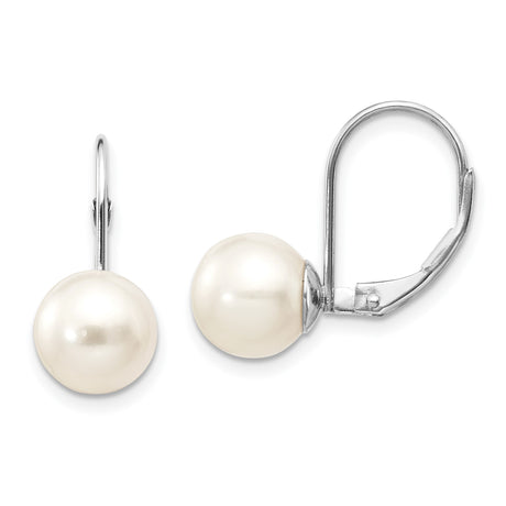14k White Gold Drop Earrings with White Cultured Pearls, Classic Dangle Design for Women