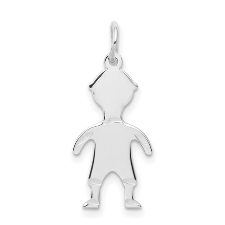 .018 Depth Engravable Boy Charm Pendant in Real 14k White Gold