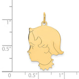 .013 Depth Engravable Girl Head Charm Pendant in Real 14k Yellow Gold