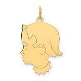 .013 Depth Engravable Girl Head Charm Pendant in Real 14k Yellow Gold