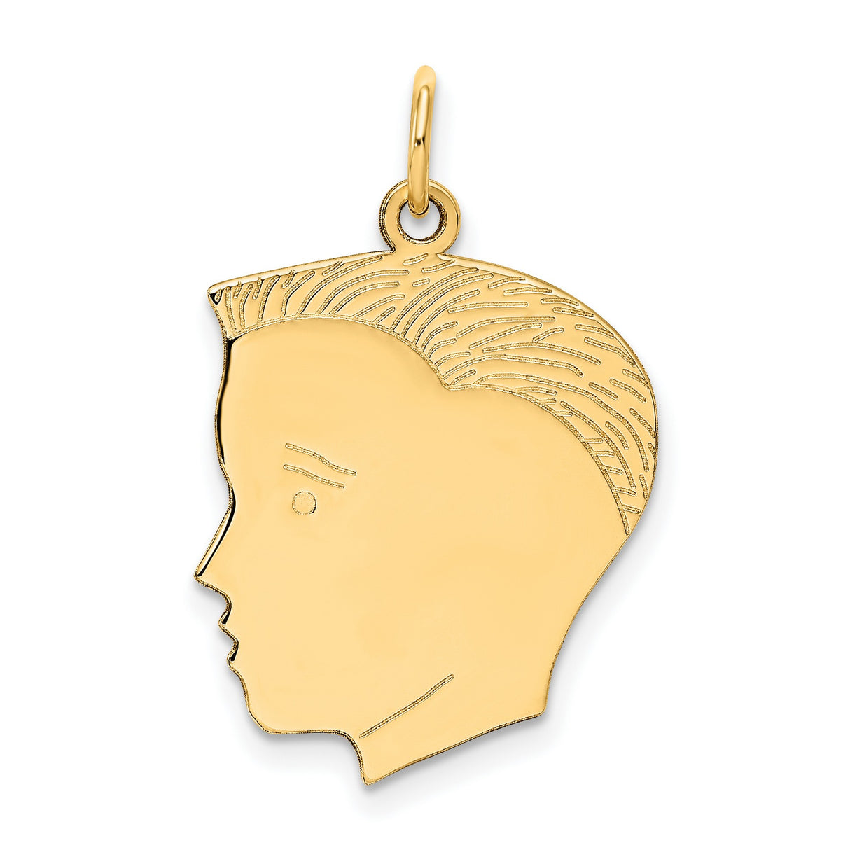 .013 Depth Engravable Boy Head Charm Pendant in Real 14k Yellow Gold