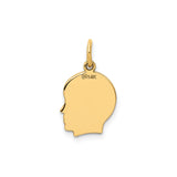 14k Yellow Gold Right Facing Head Pendant, Engravable Silhouette Profile Charm for Women